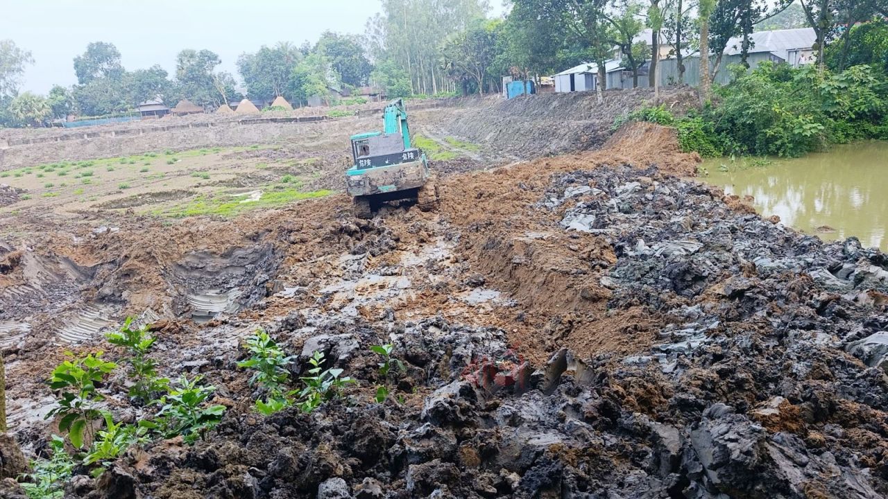 তাড়াশে সরকারি পুকুর খননের নামে জমি দখল ও মাছ লুটের অভিযোগ